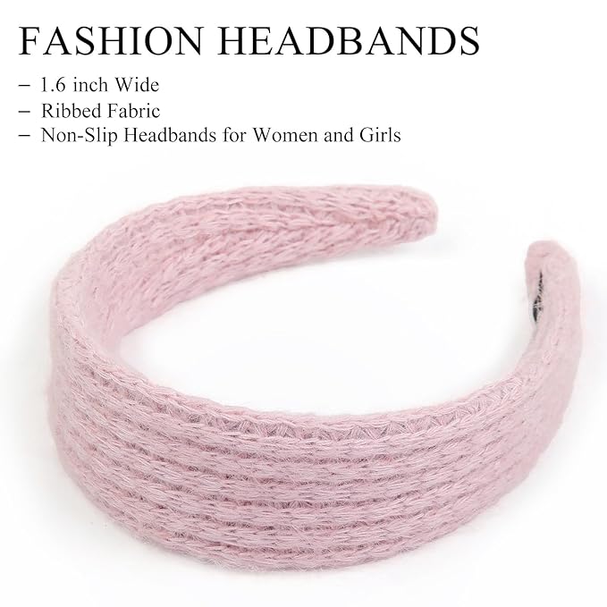 Huachi Knitted Headbands for Women Non Slip Trendy Headbands for Women’s Hair 1 inch Wide Cute Headband for Girls, Spring Head Bands Fashion Hair Accessories 4PCS