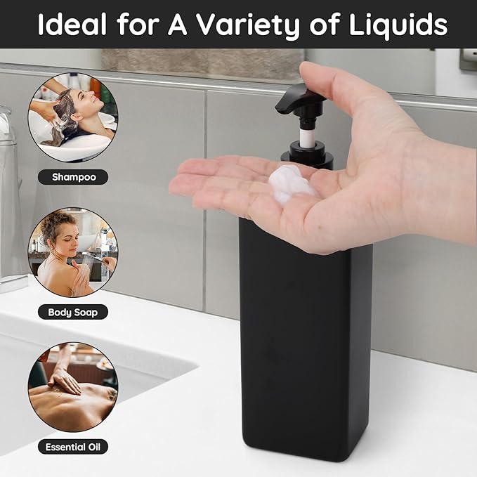 Segbeauty 8 Pack Bathroom Soap and Shampoo Dispenser, Matte Black Plastic Square Body, 16.9oz & 500ml Refillable