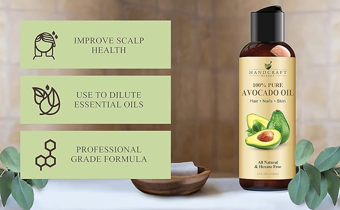 Handcraft Blends Avocado Oil - Cold-Pressed 4 Fl Oz - 100% Pure and Natural - Premium Grade Carrier Oil for Skin and Hair - Hair and Body - Massage - Hexane-Free