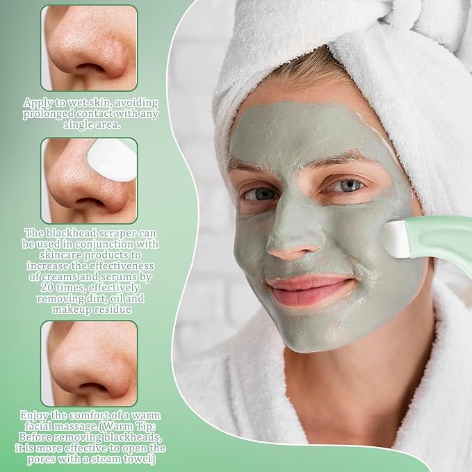 2PCS Silicone Blackhead Remover Tool, Silicone Face Spatula, Pore Scraper, Deep-Cleaning Skin Scraper, Universal Skincare Tool for Both Men and Women (Green Skin Tone)