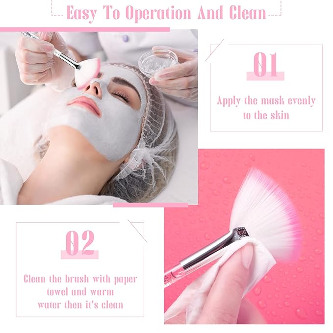 Nuenen 12 Pcs Soft Fan Facial Brushes Mask Acid Applicator Brush for Mud Cream Blush Makeup Peel Glycolic Multi Use Cosmetic Tools with Glitter Quicksand Handle and Pouch(Silver)