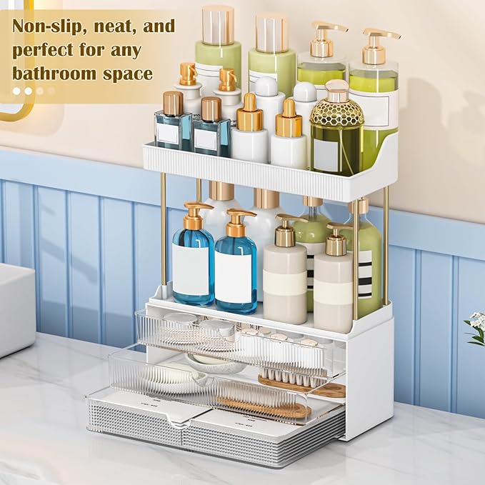 12.2"W Makeup Organizer Drawers - 5 Tiers Bathroom Counter Organizer, Cosmetic Storage Drawer for Dresser Countertop and Bathroom Vanity for Large Skincare, Perfume, Clear