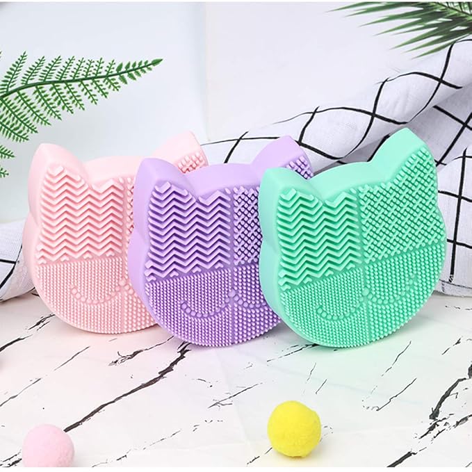 Silicon Makeup Brush Cleaner Mat with Brush Drying Holder Brush Portable Cat Shaped Cosmetic Brush Cleaner Pad cleaning mat manual make up brush cleaner cleanser machine(New Lavender)