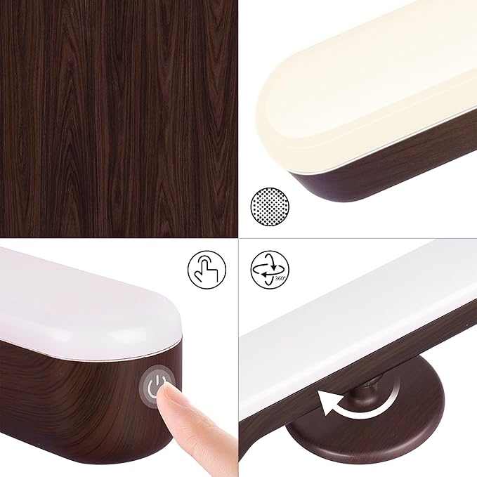 Set of 2 Wireless Vanity Makeup Lights for Mirror, Rechargeable LED Stick On Light Bar for Bathroom Mirror with Dimmable 3 CCT, Long Battery Life Cordless Light for Vanity Desk(Dark Brown)
