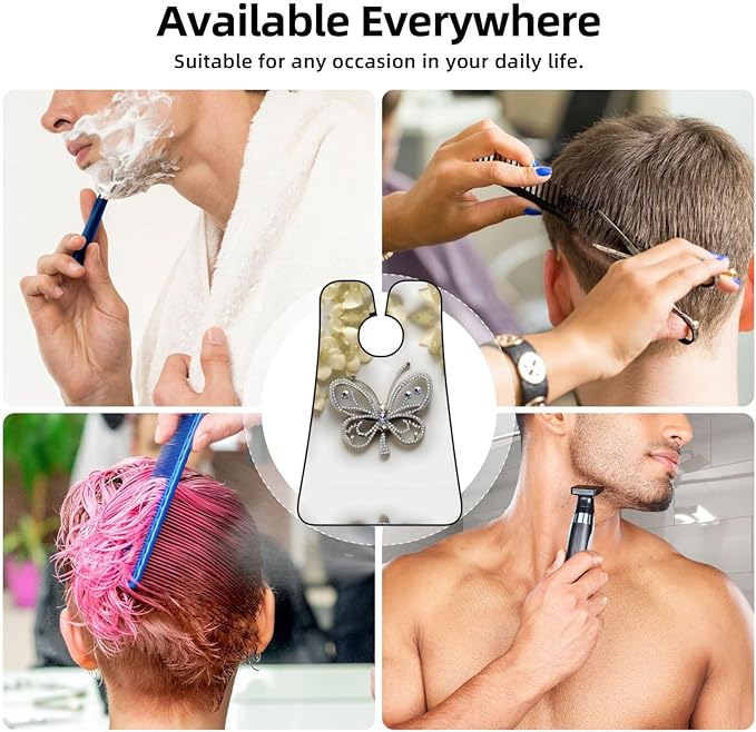 Rhinestone Butterfly And Flower Print Beard Bib Apron For Men, Beard Hair Catcher For Men Shaving Trimming,Beard Cape Cloth