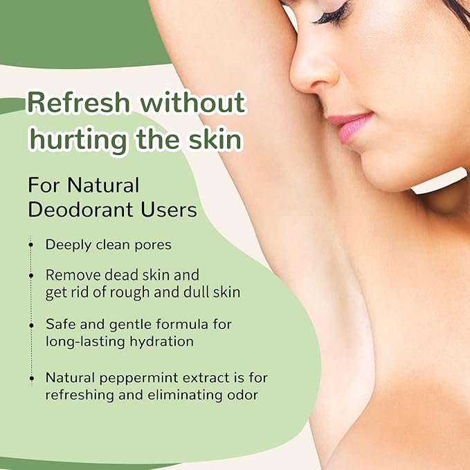 Armpit Detox Scrub 8.8 oz with Peppermint, Aloe Vera and Walnut Shell Powder, Underarm Scrub Helps on Removing Odor, Deep Cleanse & Exfoliating, also for Legs, Knee, Feet, Hands Whole Body