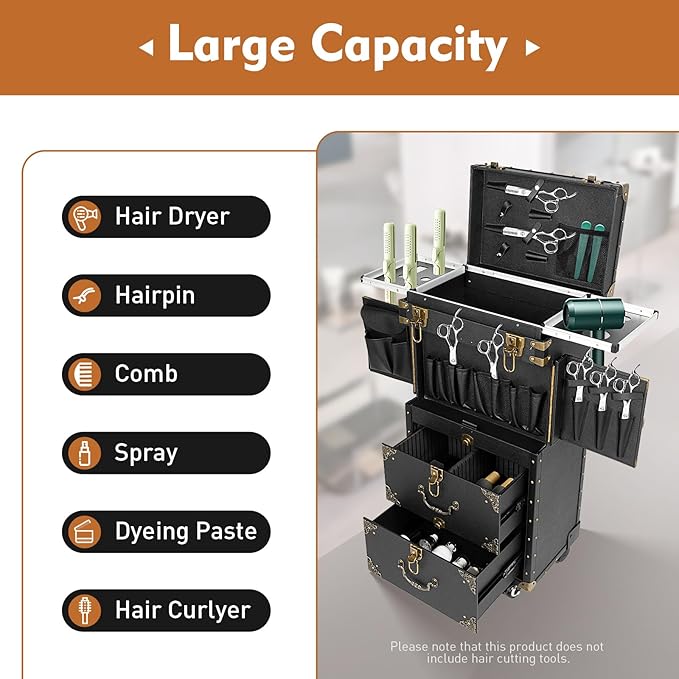 Beauty Salon Luggage Rolling Lockable Makeup Train Trolley Stylist Beauty Salon Cosmetic Luggage Travel Organizer Tool Box for Barbershops Beauty Salons