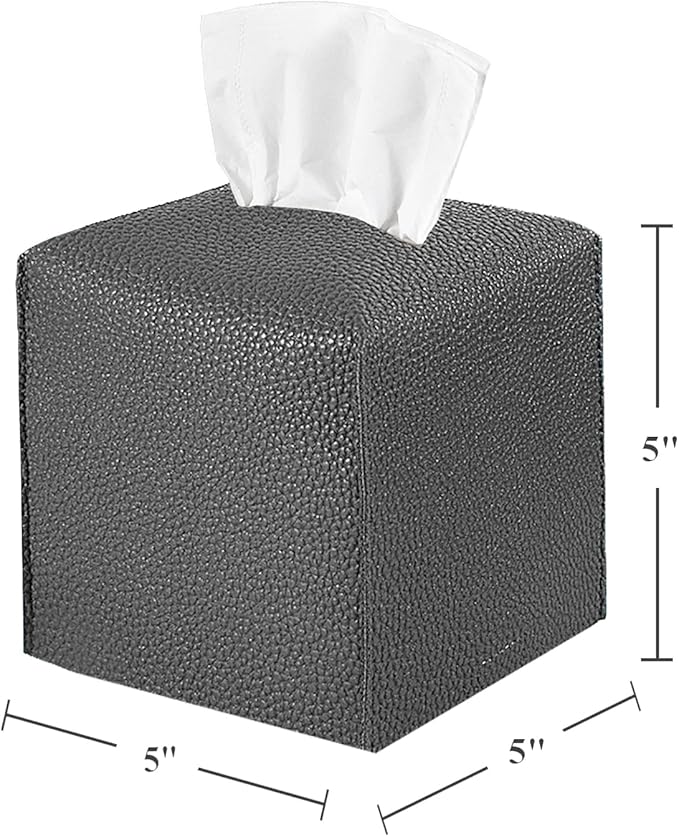 2 Pack, VIVIDLY Tissue Box Cover Holder, Square Modern PU Leather Tissue Box Holder, Can be Used for Bathroom Dressing Table, Bedside Table, Office Desk & Car 5"X5"X5"- (Charcoal Color, 2)