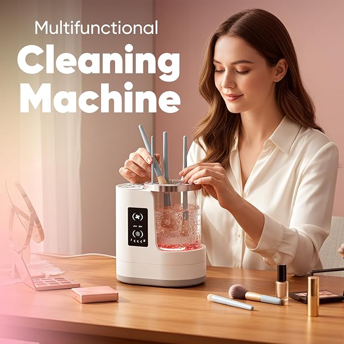 3-in-1 Makeup Brush Cleaner Machine & Dryer, Electric Automatic Brush Washer with Holder, USB-C Touch Control, One-Button Cleaning, Portable Cosmetic Brush Cleaner, Fits Most Sizes
