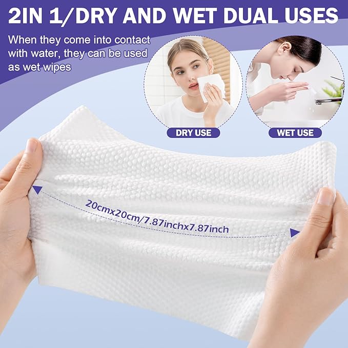 Face Towels, Disposable Face Towelette, Makeup Remover Dry Wipes 50 Count, Soft Cotton Dry Wipes Facial Cloths Towelettes for Washing and Drying, Facial Tissue for Cleansing, Skincare