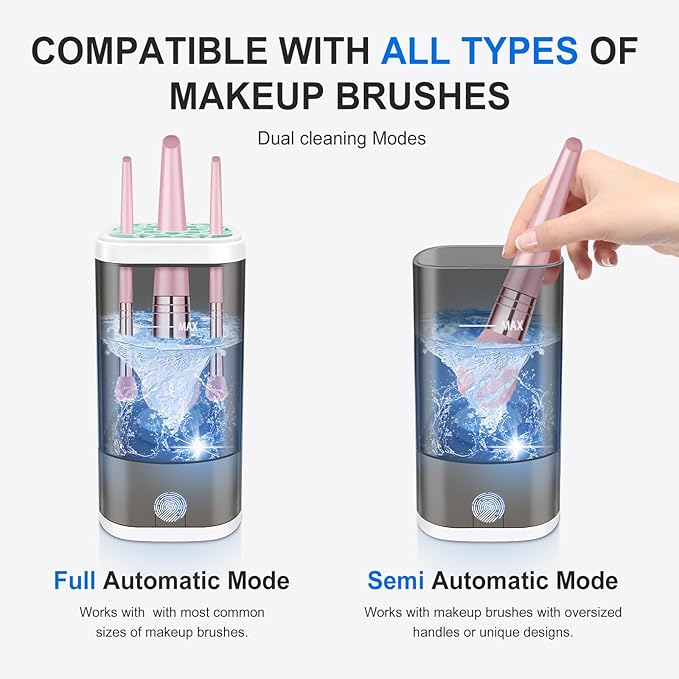 Electric Makeup Brush Cleaner Machine With Makeup Brush Holder Portable, Automatic Cleaner for Makeup Brushes and Sponges (Black)