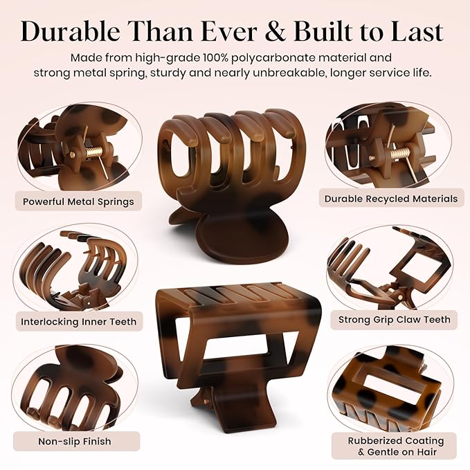 8 PCS Medium Hair Clips for Women Girls - 2 Styles Rectangle Small Claw Clips for Thin Thick Curly Hair, Stylish Matte Non-slip Strong Hold Jaw Clips Square Hair Accessories, Tortoise & Black