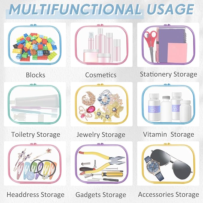 Sanwuta 10 Pcs Hard Zipper Case Clear Hard Pouches Plastic Zipper Pencil Box Toy Storage Bins Portable Plastic Container for Travel Toiletry Office Cosmetic Block Puzzle Organizer(S/m,Macaron Color)