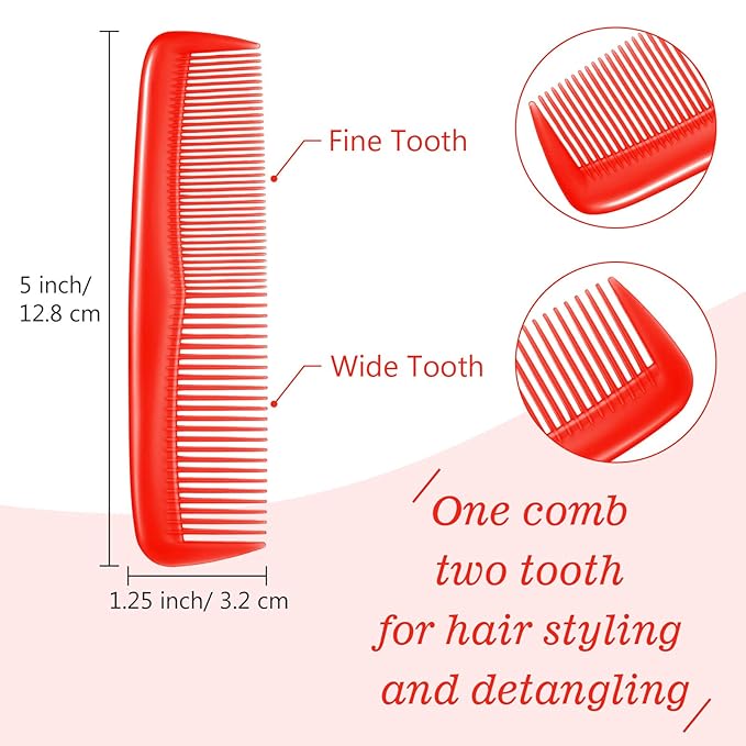 Leinuosen 12 Pieces Hair Combs Set Pocket Plastic Fine Tooth Dressing Comb for Women and Men, Peines Para Cabello(Red)