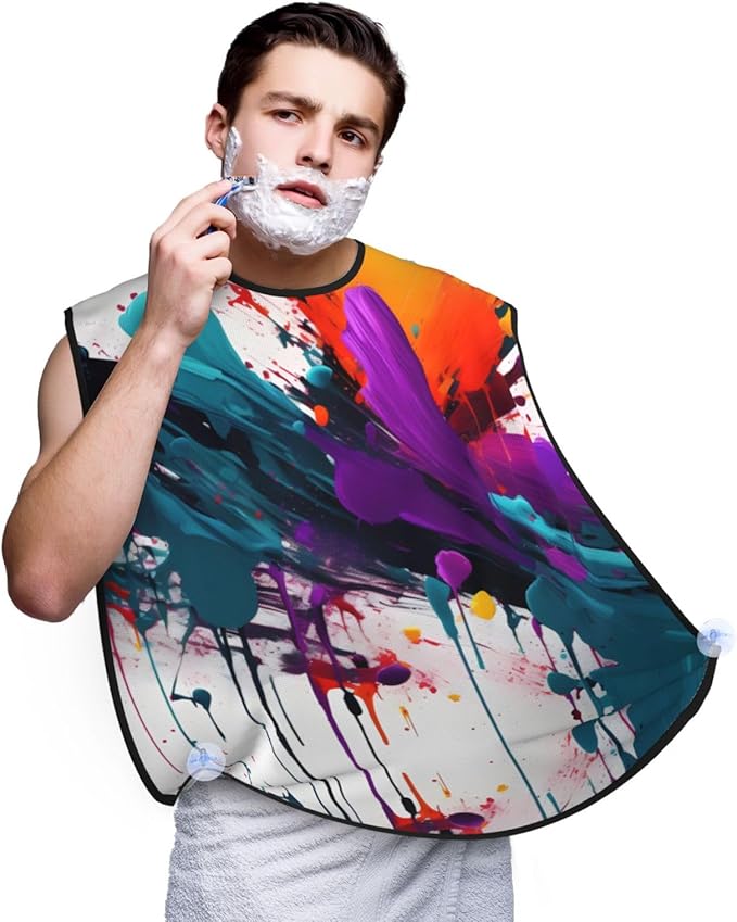 Purple Rose And Skull Print Beard Bib Shaving Apron, Beard Hair Trimming Cape Gift For Dad