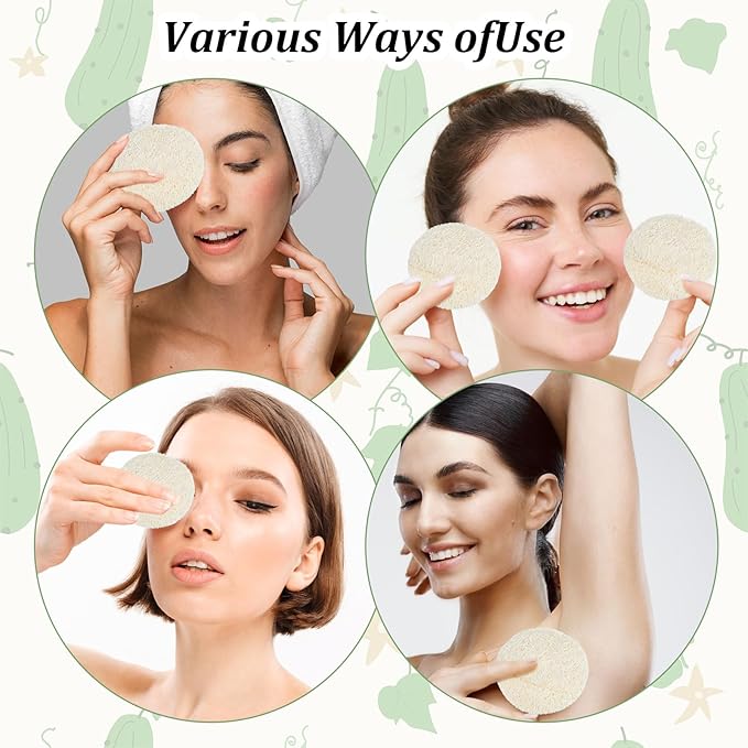 30 Pcs 2.17 Inch Natural Loofah Sponge Pads for Washing Face, Exfoliating Body Facial Scrub Pads for Makeup & Dead Skin Removal Cleansing Skin for Women and Men(One Side softened)
