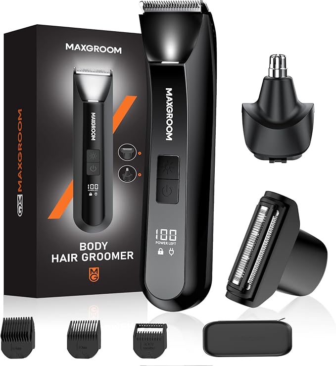 Manscape 3-In1 Body & Pubic Hair Trimmer for Men, IPX7 Waterproof Ball & Groin Shaver with LED Light, Electric Razor with Travel Pouch & USB Rechargeable, Gifts for Men (Black)