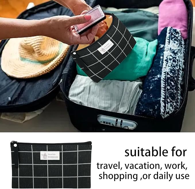 3 Pcs Canvas Bag Multi-Function Small Zipper Pouch Cute Travel Bag for Women