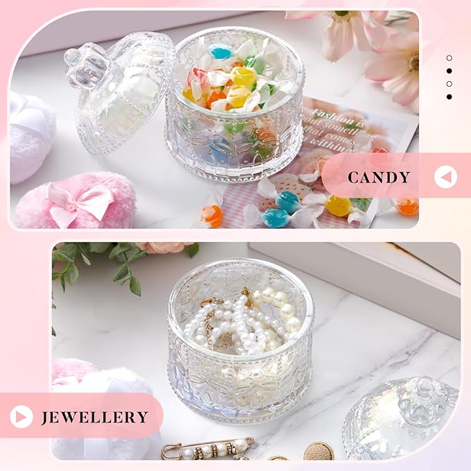 Tioncy 3 Pcs Large Body Powder Puff and Container Valentine's Day gift Powder Container with Puff Crystal Case Soft Washable Reusable Velour Face Body Glitter Wet Dry Makeup(Crown,Glitter)