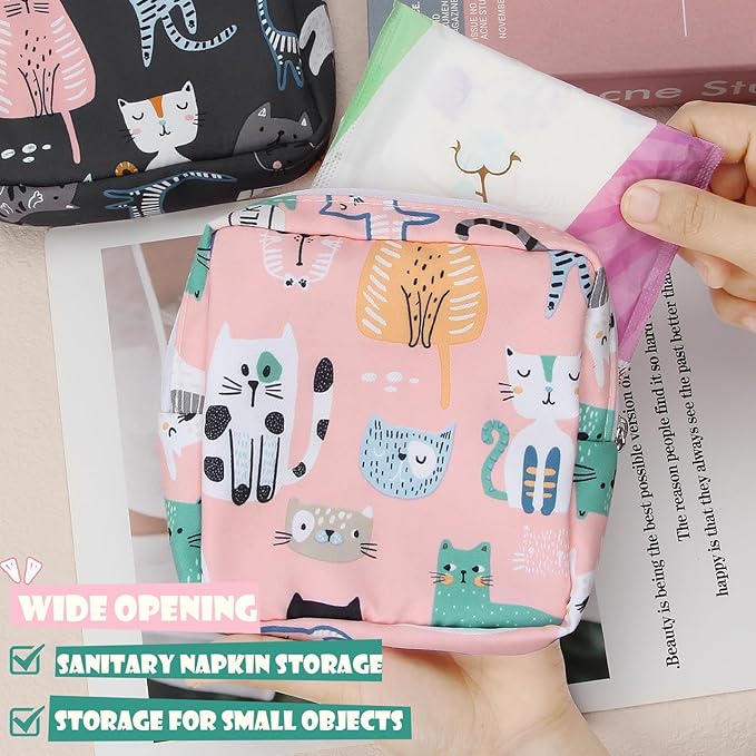Desing Wish Portable Period Bag for Teen Pads, Napkins, Small Tampons - Sanitary Storage Bag, First Period Gifts for Teen Girls (Hearts)