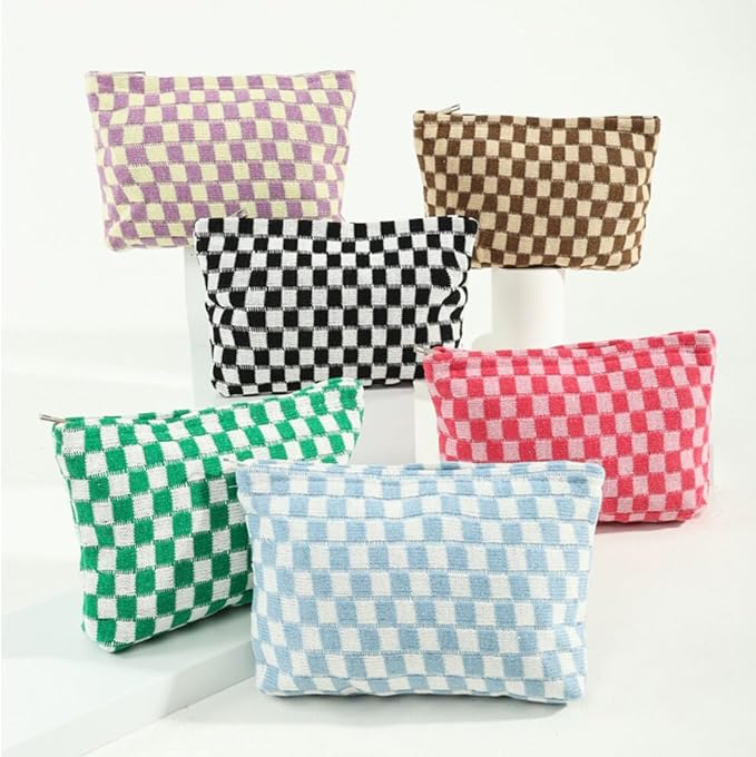SxoSyo Cosmetic Bags for Women Makeup Bag Large Capacity Purse Travel Toiletry Zipper Storage Pouch Make up Brushes Organizer for Gifts (Chessboard, Pink)