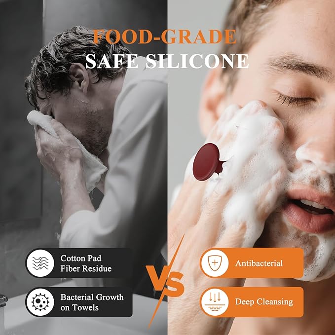VWMYQ Silicone Face Scrubber for Men, Gentle Exfoliator Pad & Massager, Facial Cleansing Brush Silicone Face Wash Brush Removes Dead & Dry Skin (red)