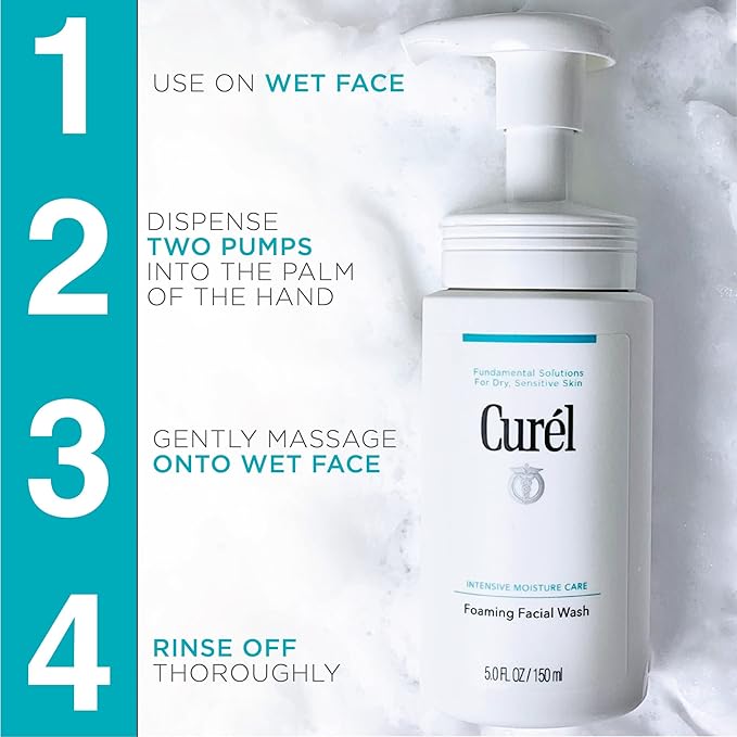 Curel Japanese Skin Care Foaming Daily Face Wash for Sensitive Skin,Hydrating Facial Cleanser for Dry-Skin,pH-Balanced and Fragrance-Free,5 Oz (Step 2 of 2-Step Skincare),(Pack of 2)