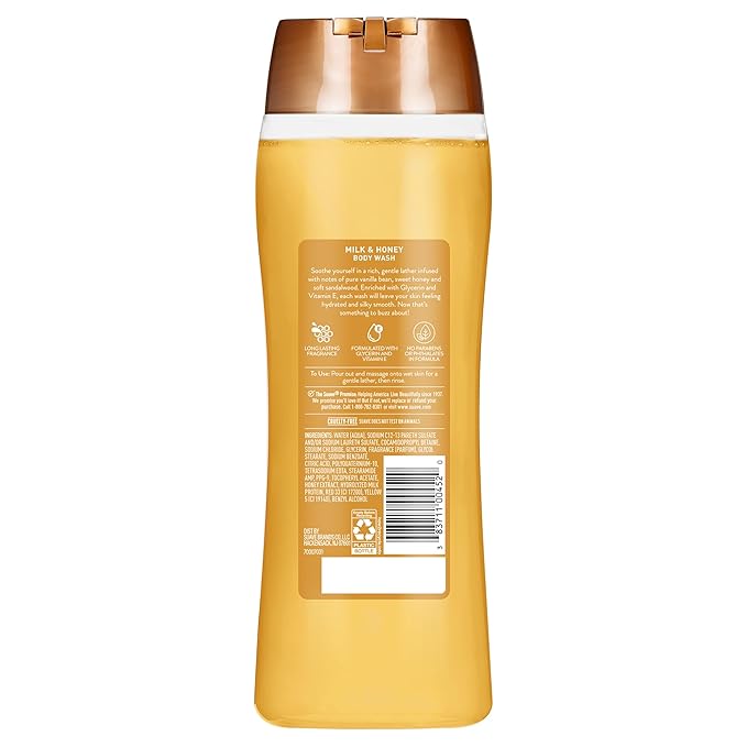 Suave Moisturizing Body Wash, with Milk & Honey and Vitamin E Extract, No Parabens, No Phtahaltes, 18 Oz Pack of 6