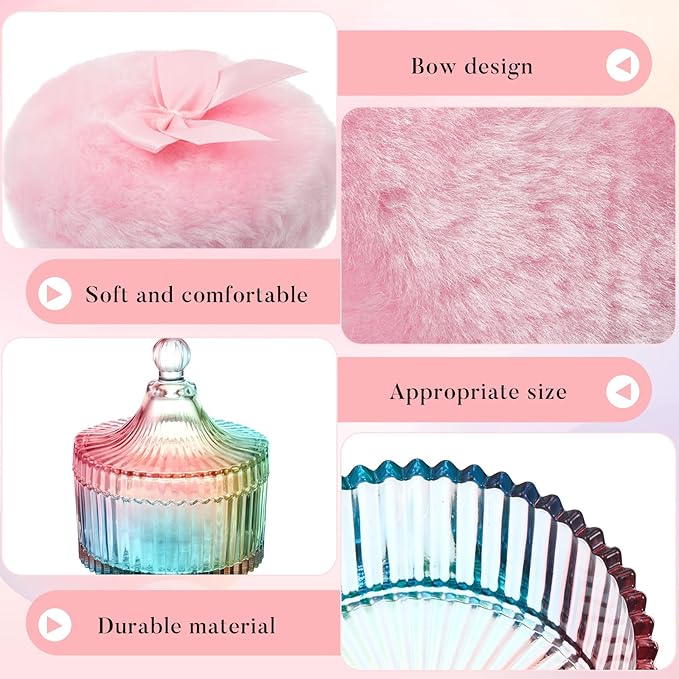 Tioncy 3 Pcs Large Body Powder Puff and Container Valentine's Day gift Powder Container with Puff Crystal Case Soft Washable Reusable Velour Face Body Glitter Wet Dry Makeup(Classic,Colorful)
