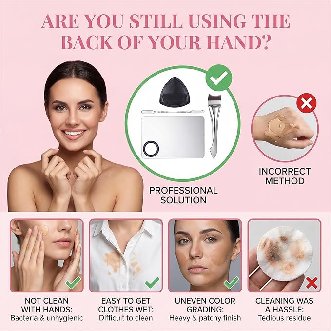 4Pcs Makeup Mixing Palette, Make Up Spatula Tool Including Makeup Mixing Palette Foundation Spatula Tray and Puff for Women Facial Cosmetic Nail Art Pigment Blending