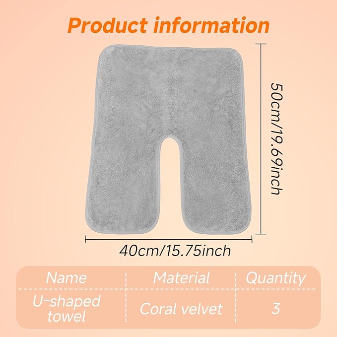 3Pcs Facial Towels for Estheticians, Soft Absorbent Microfiber Soft Spa Towel for Skincare, Massage U Shaped Spa Towel(Light Grey,3Pcs)