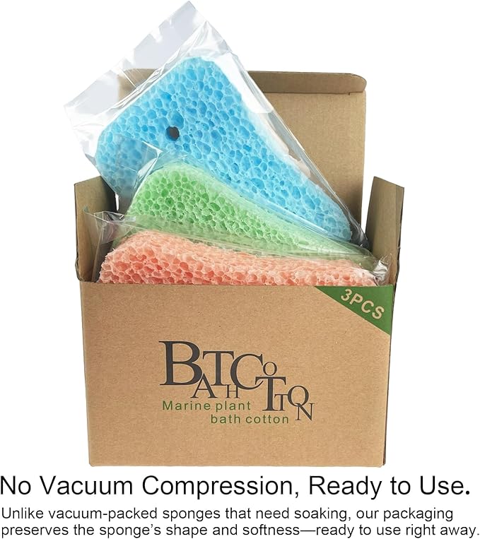 Bath Sponge 3-Pack – Soft Exfoliating Shower Sponges for Deep Cleaning, Durable Body Sponge Set for Adults in Orange, Blue & Green