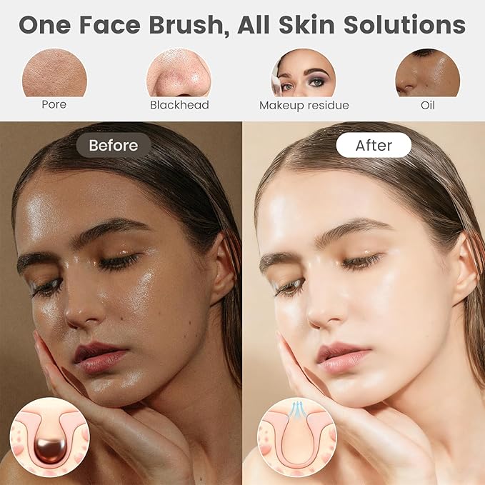 Facial Cleansing Brush, Mini Electric Face Scrubber, Waterproof Face Exfoliator Brush for Deep Cleansing, Portable Face Wash Brush for Travel, Easy to Carry, with 3 Brushheads for Women Mom Men