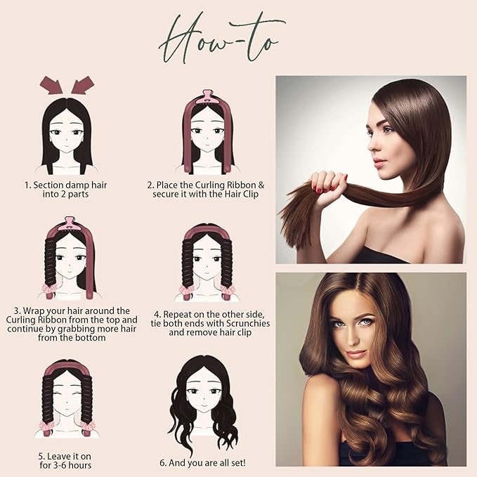 Heatless Curls Overnight,Hair Curlers to Sleep In,No Heat Satin Curling Rod Set Rollers,Sleeping Blowout Headband, Foam Curly Tie Ribbon Styling Tool for Long Hair