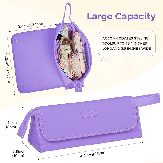 Hair Tools Travel Bag and Heat Resistant Mat, 2 in 1 Portable Organizer Hair Travel Case for Curling Iron, Hair Straightener, Flat Irons, PU Hangable Handle, Neoprene (Purple)