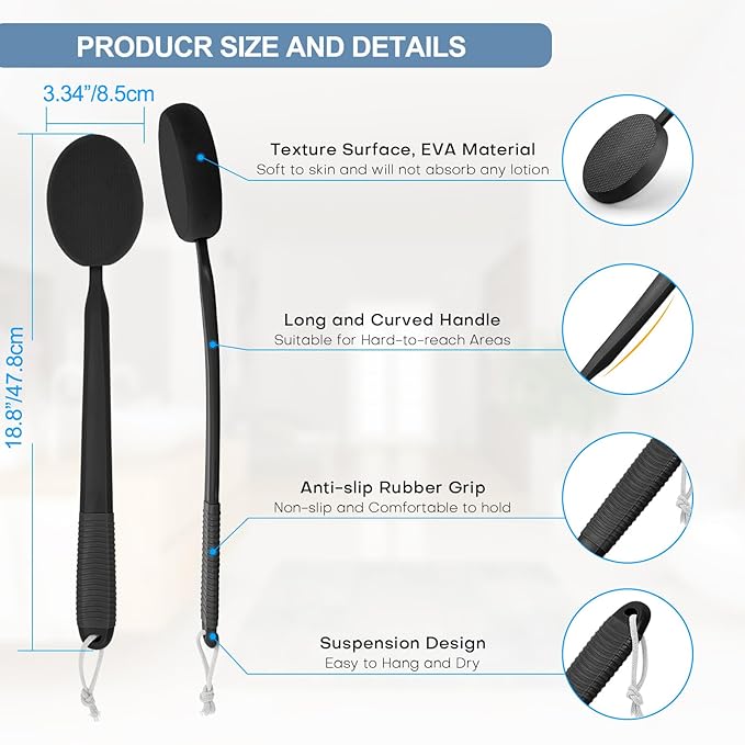 FY&XZH Lotion Applicator for Back, Feet & legs, Long Plastic Handle Moisturizer Cream, Self Tanning, Sunscreen, Ointment, Medicine Back Applicator for Elderly Men or Women with 4 Washable Pads (Dark)