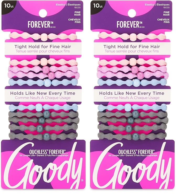 GOODY Ouchless Forever Elastics, Hair Accessories for Men, Women, Boys and Girls to Style with Ease & Keep Your Hair Secured, Pain Free for Fine to Medium Hair Types, Assorted, 10 Count (Pack of 2)
