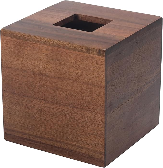 Tissue Box Cover, Square Tissue Box Holder, Acacia Wood Facial Paper Holder for Bathroom, Bedroom, Dinner Table, Office (1 Pack, 5.7 x 5.7 x 5.7 inch)