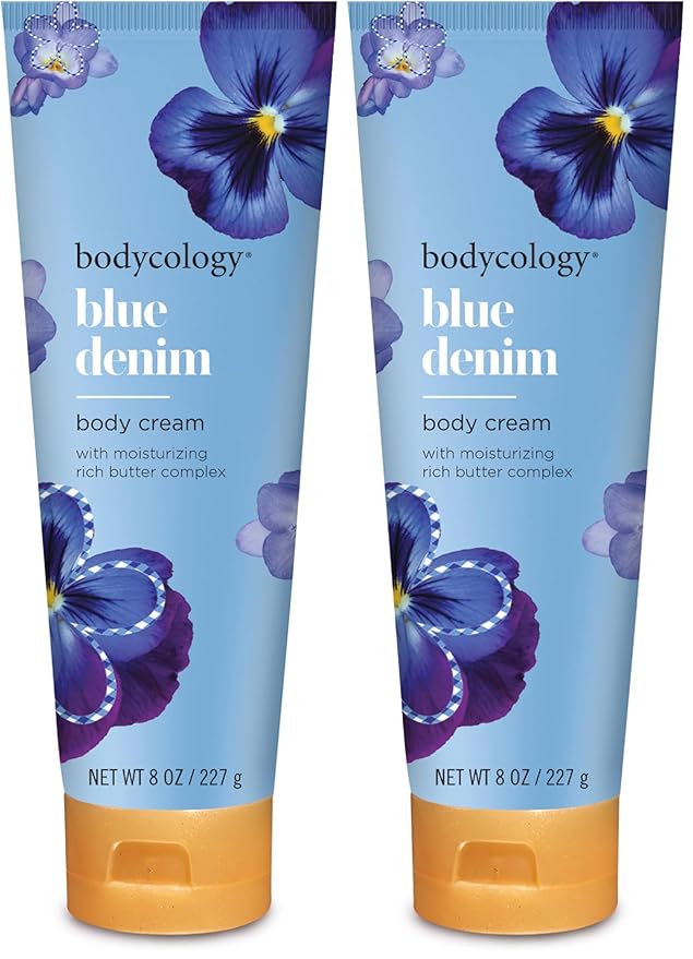 Bodycology Shea Butter Body Cream, Blue Denim, 8 oz (Pack of 2)