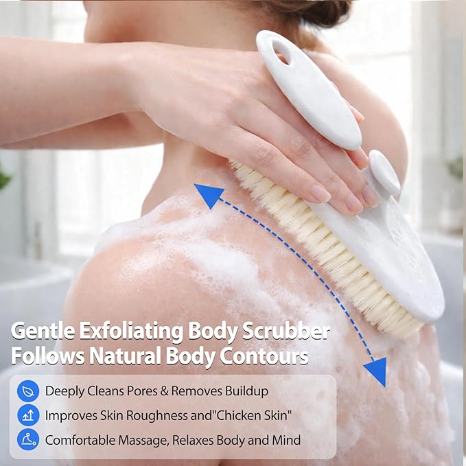 Extra-Large Body Bath Brush with Ergonomic Curved Design,Soft-Medium Bristles for Gentle Exfoliation & Full-Body Cleansing,Comfortable Short Handle Shower Brush for Men & Women