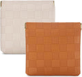 Sightor 2PCS Small Makeup Bag for Purse, Mini Cosmetic Bag Waterproof Pouch for Women, Checkered Purse Self-closing Coin Lipstick Small Leather Cosmetic Pouch (Brown, Beige)