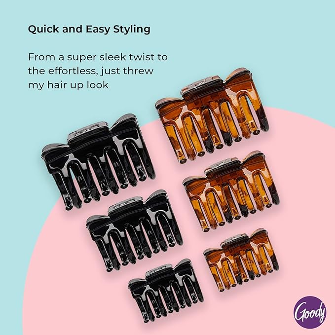 Goody SlideProof Classics Claw Clips, 8 Ct, Assorted Sizes & Colors, Lock in Style with Secure Grip, Chic Hair Accessories for Women & Men, For All Occasions & All Hair Types