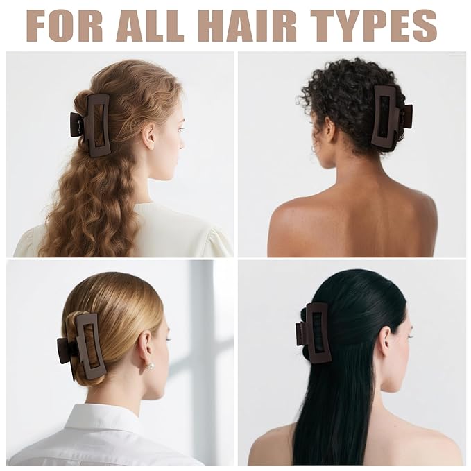 TOCESS Hair Claw Clips for Women - 8PK Large Neutral Matte Square Jumbo Hair Clips for Thick, Thin, Long, Short, Curly Hair Girls, Big Jaw Clip Set for Daily Use(Mocha Brown)