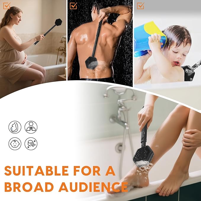 Back Scrubber for Shower, 24in Adjustable Handle Body Brush, Double Sided Shower Brush for Shower Exfoliating and Massage Can Produce Rich Foam, Long Handle Back Scrubber for Men（Hexagon）