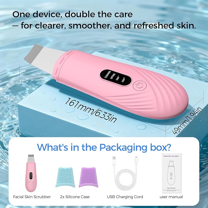 Skin Scrubber Face Spatula, Blackhead Remover Tool for Facial Deep Cleansing, Face Spatula Pore Cleaner with 4 Modes, Whitehead Remover, Blackhead Extractor, Face Scrubber (Pink)