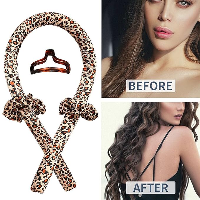 BATOUDE Heatless Curling Rod Headband No Heat Silk Ribbon Curling Rod Hair Roller Curls with Hair Claw Clip Lazy Natural Soft Wave DIY Hair Rollers Styling Tool for Sleep in Overnight (Bao)