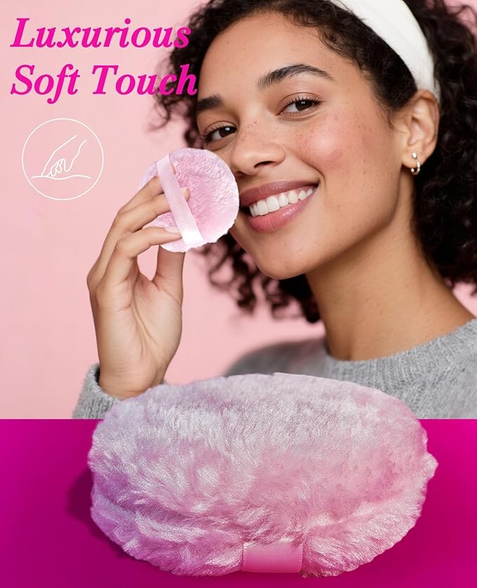 4" Large Powder Puff, Soft Fluffy Dusting Powder Puff for Body with Case, Even Application, Washable, Travel Size, Pink
