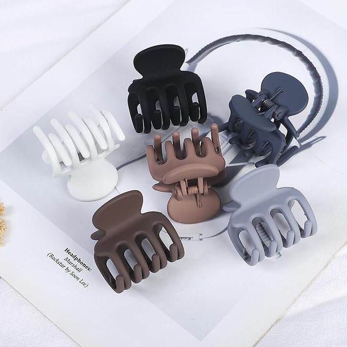 6 Pcs Hair Clips Small Claw Clips for Thin Hair Medium Matte Non-slip Hair Accessories for Women and Girls (Brown Grey)