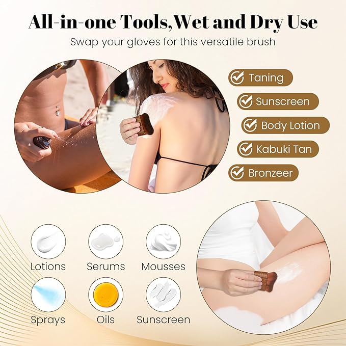 Large Kabuki Self Tanner Brush | Professional Body Makeup Brush for Self-Tan, Leg Makeup and Body Bronzer | Vegan Blend & Blur Sunless Tanning Applicator for Lotion, Mousse & Liquid (Brown)