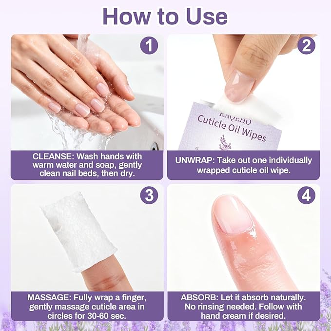 100pcs Cuticle Oil for Nails - Lavender Nails Oil Wipes Travel Size Cuticle Oil Aceite Para Cuticula for Weak, Dry, Damaged Nail, Hand Care Products, Technician Essentials, Sensitive Skin